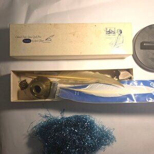 Colonial Style Handcut Goose Quill Pen Set By Lewis Glaser With Inkwell